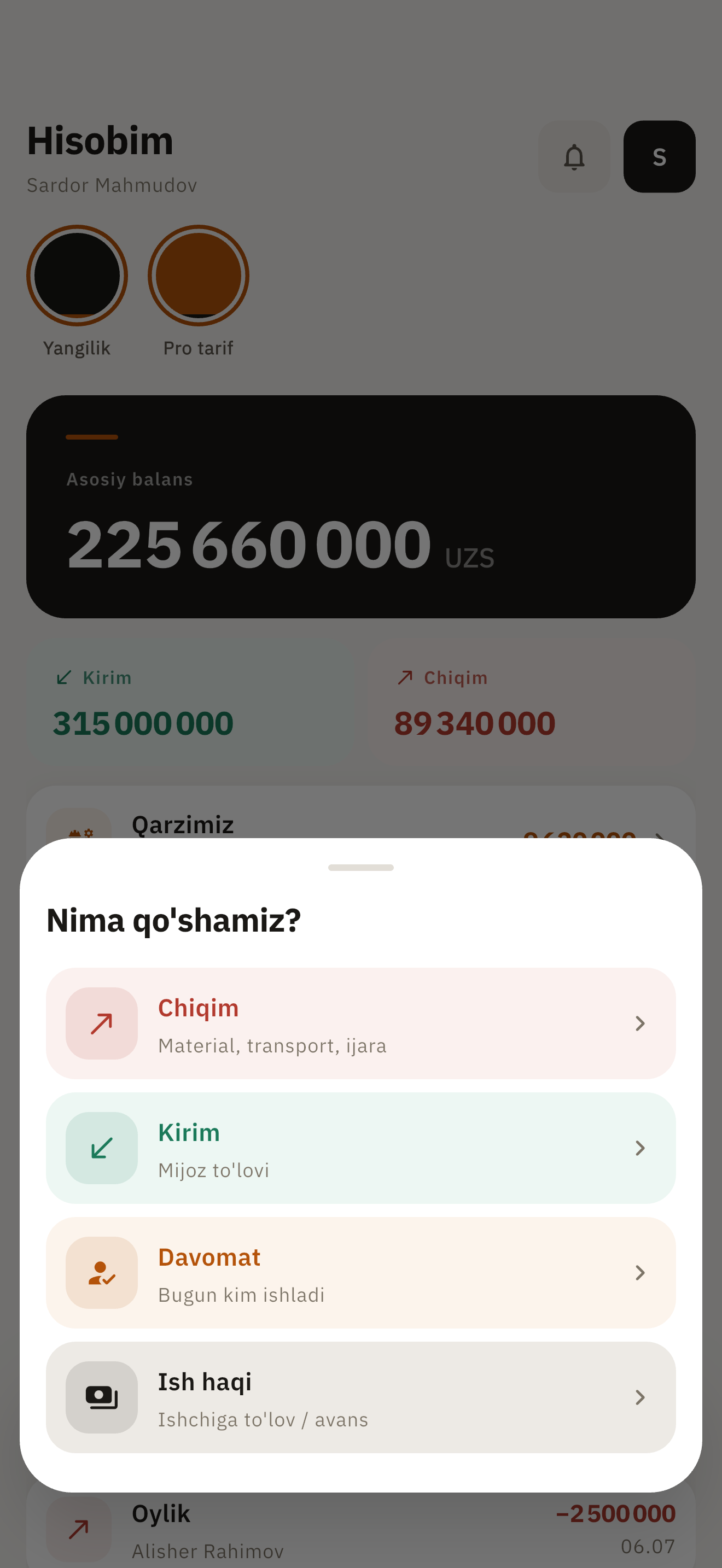 Tez qo’shish oynasi